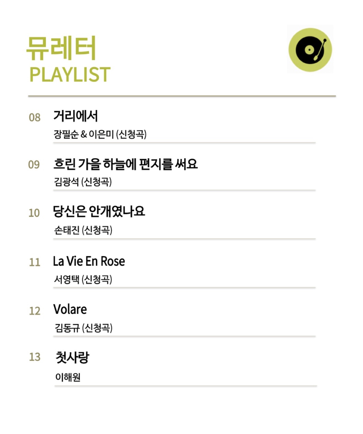 뮤레터 9월 19일 플레이리스트 2페이지 — 완주 헤아리움 음악감상실